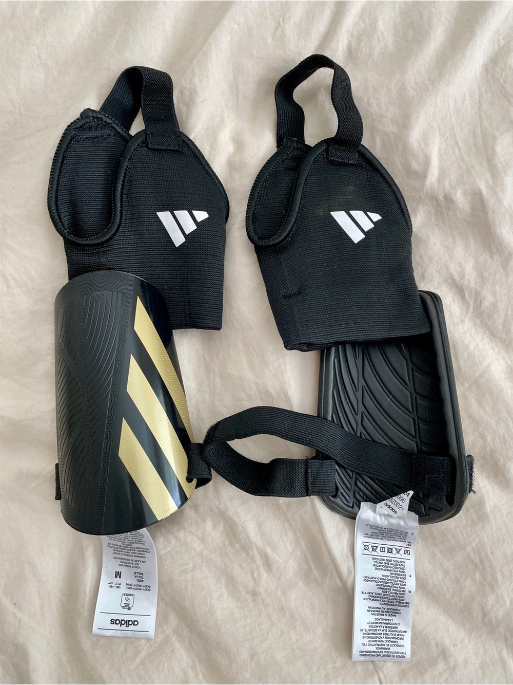 Adidas Black & Gold Youth Soccer Shin Guards with Straps